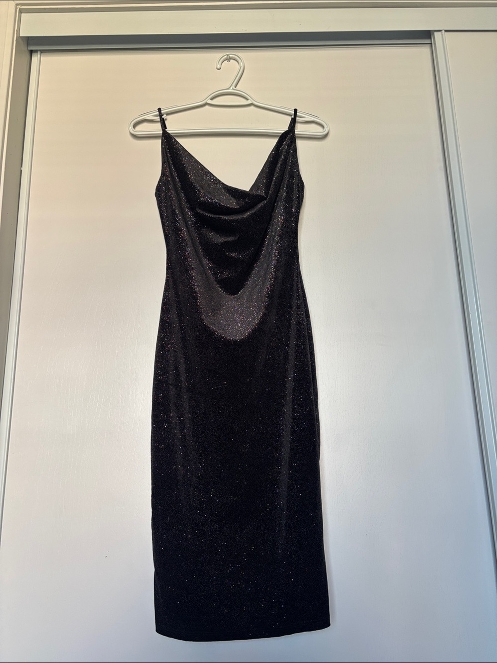 Black Glitter Cowl Midi Slip Dress